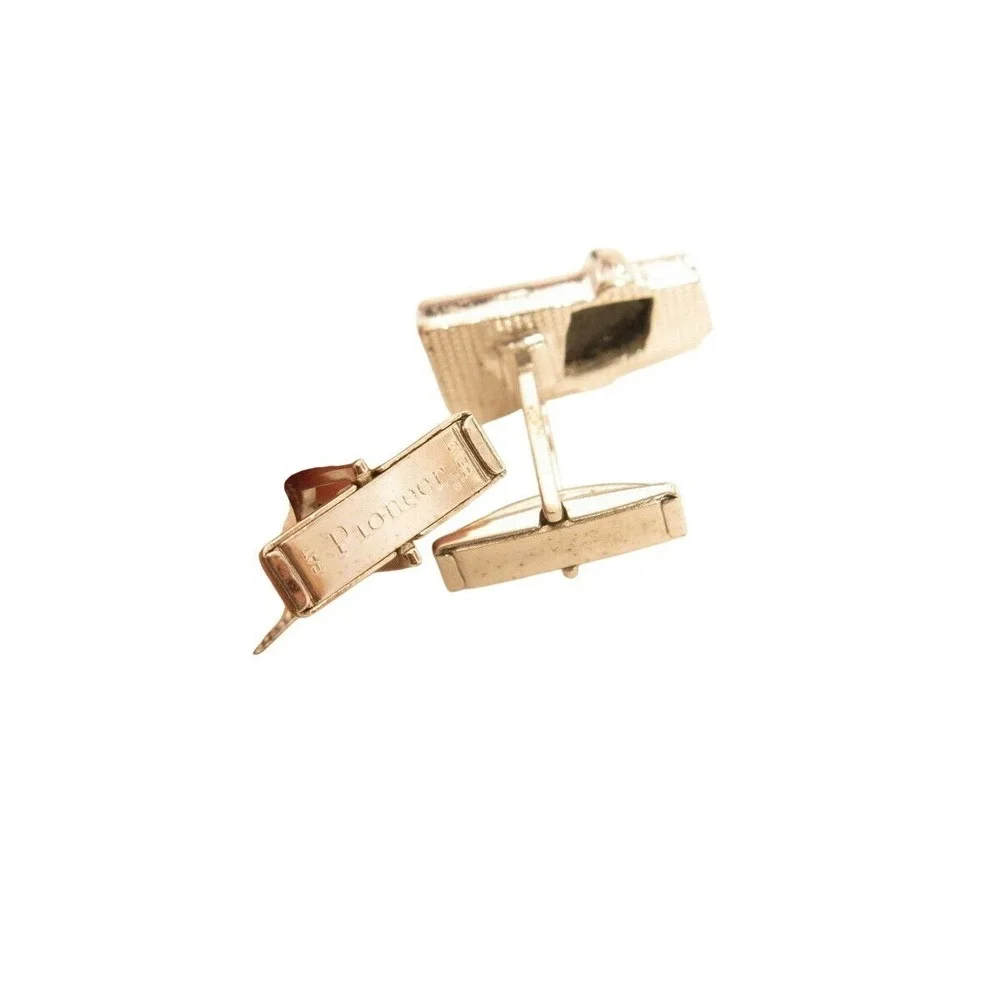 Vintage‎ Geometric Trapezoid Black Silver Cufflinks*Signed*Groom*Formal Jewelry
